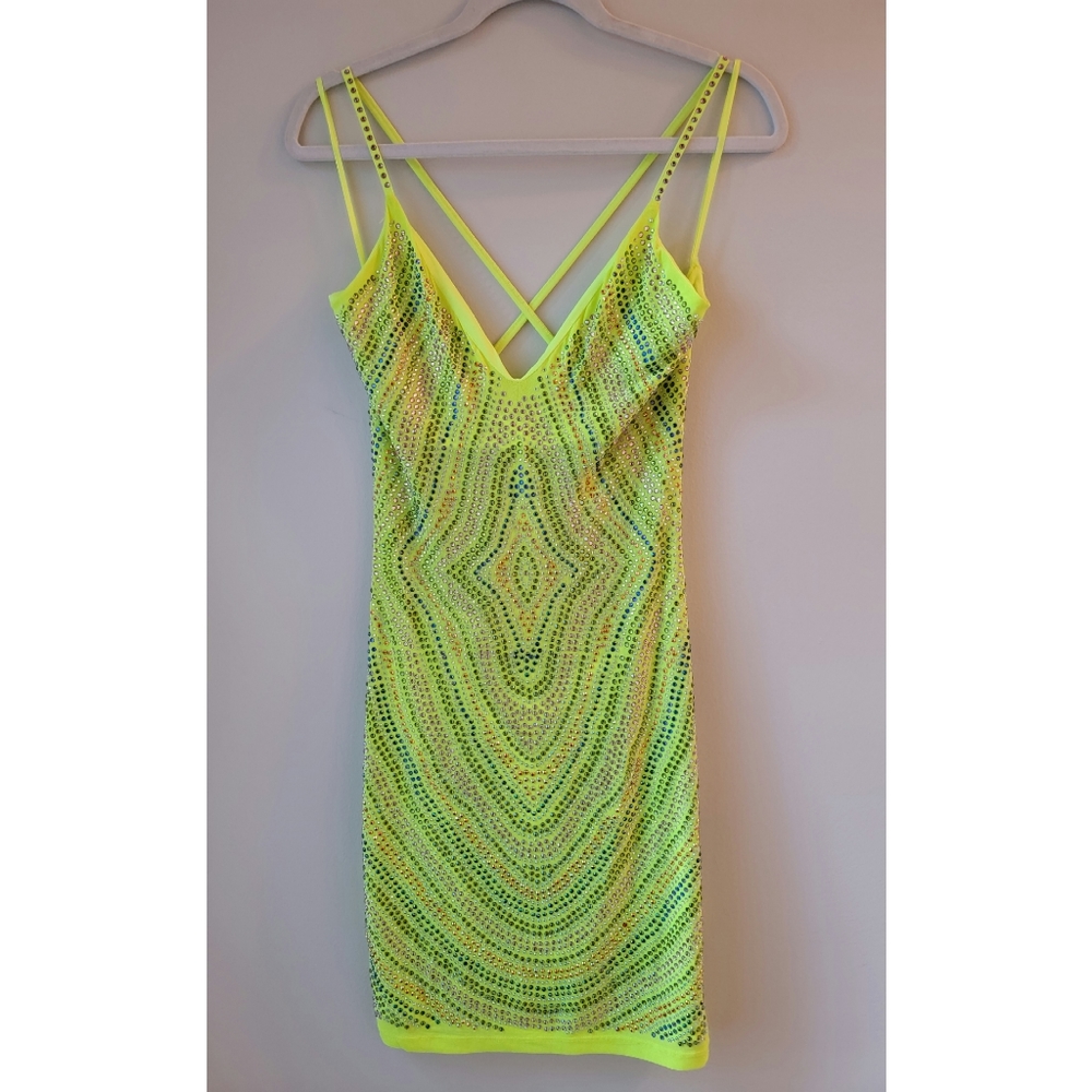 AKIRA Neon Rainbow Bedazzled Dress
